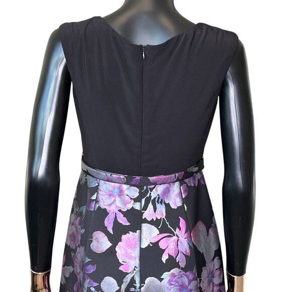 R&M Richards Petite 4 Black Purple Floral Fit & Flare Belted Holiday Party Dress - Picture 8 of 12